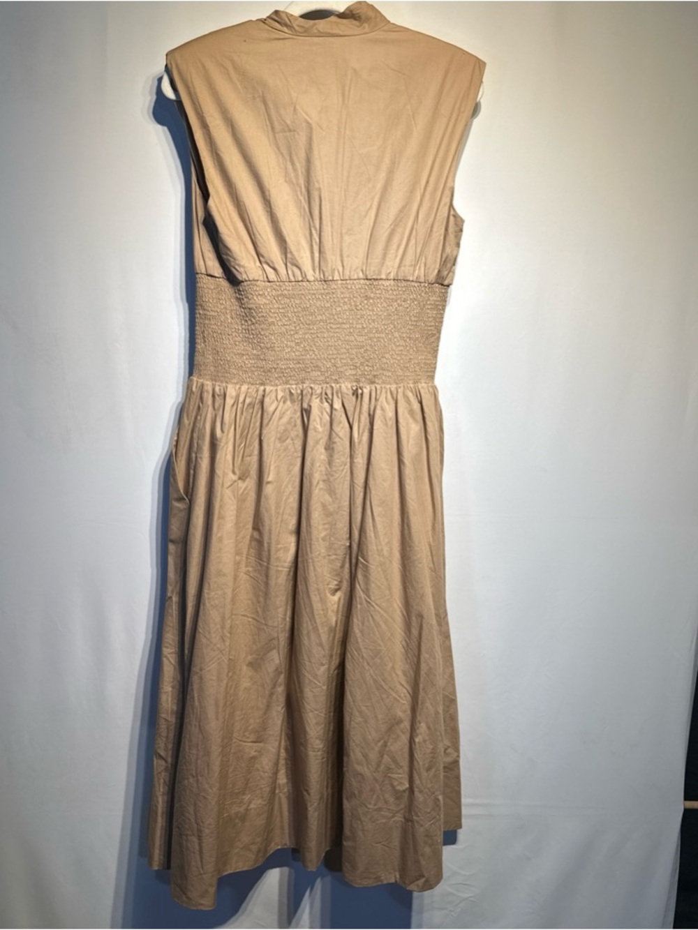 Anthropologie Tan Tommie Shirred-Waist Zip-Front Midi Dress - Picture 5 of 5